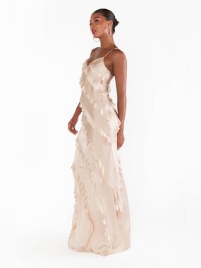 Show Me Your MuMu Cream Ruffle Slip Maxi Dress